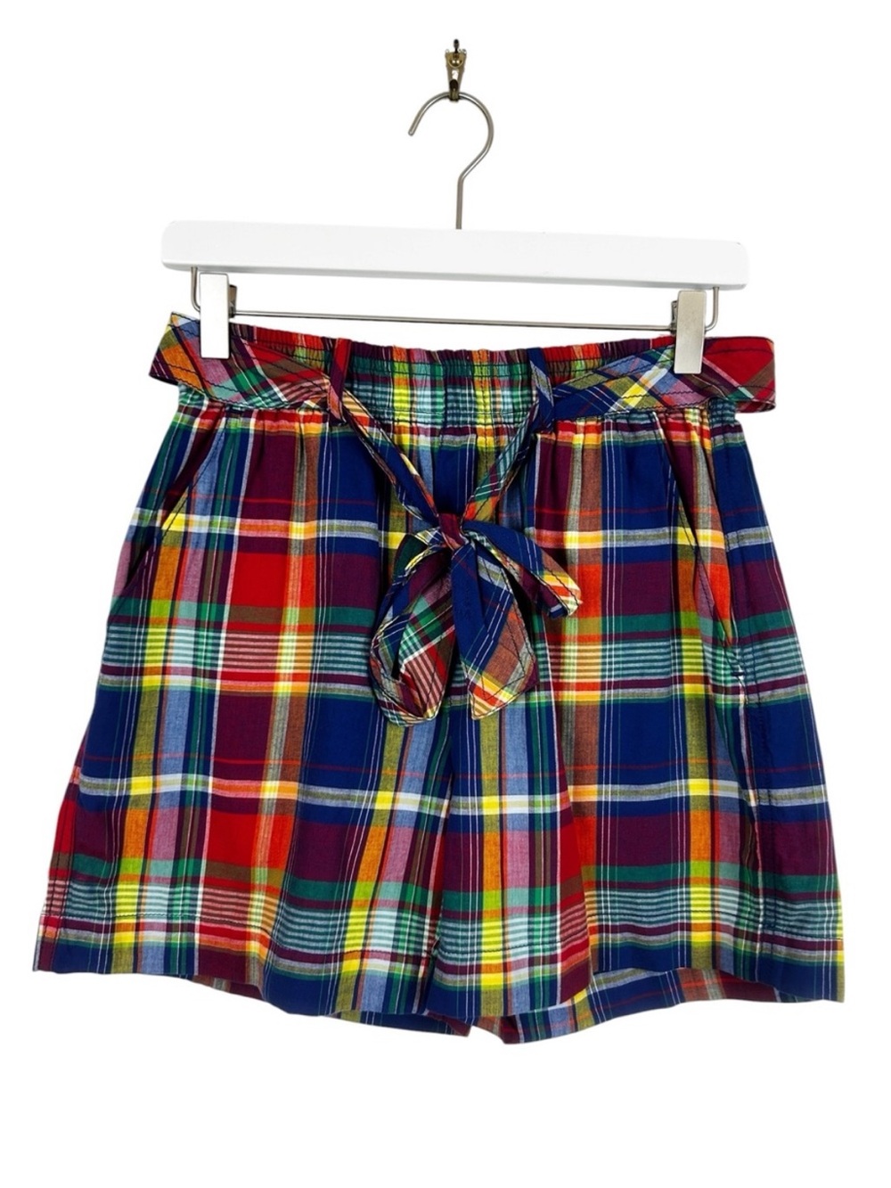 Ralph Lauren Multi-Color Plaid Tie-Waist High Waist Shorts Size XS